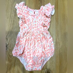 Caden Lane Pink and White Animal Print Ruffle Baby Romper